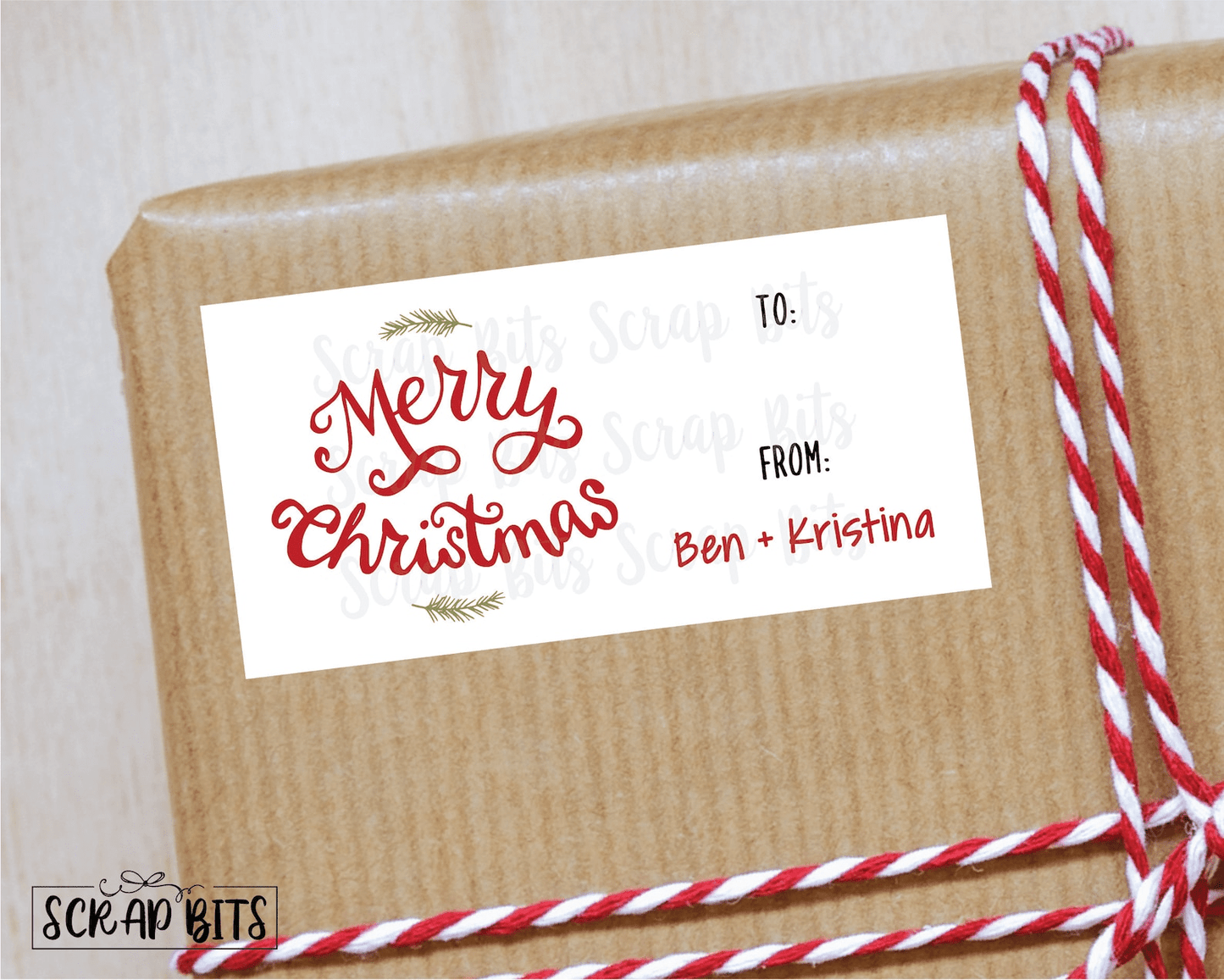 Merry Christmas Stickers. Swirly Lettering To From Christmas Gift Stickers . Rectangular Christmas Gift Labels - Scrap Bits