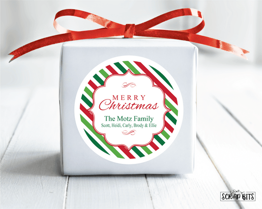Merry Christmas, Stripes Stickers or Tags . Christmas Gift Labels - Scrap Bits