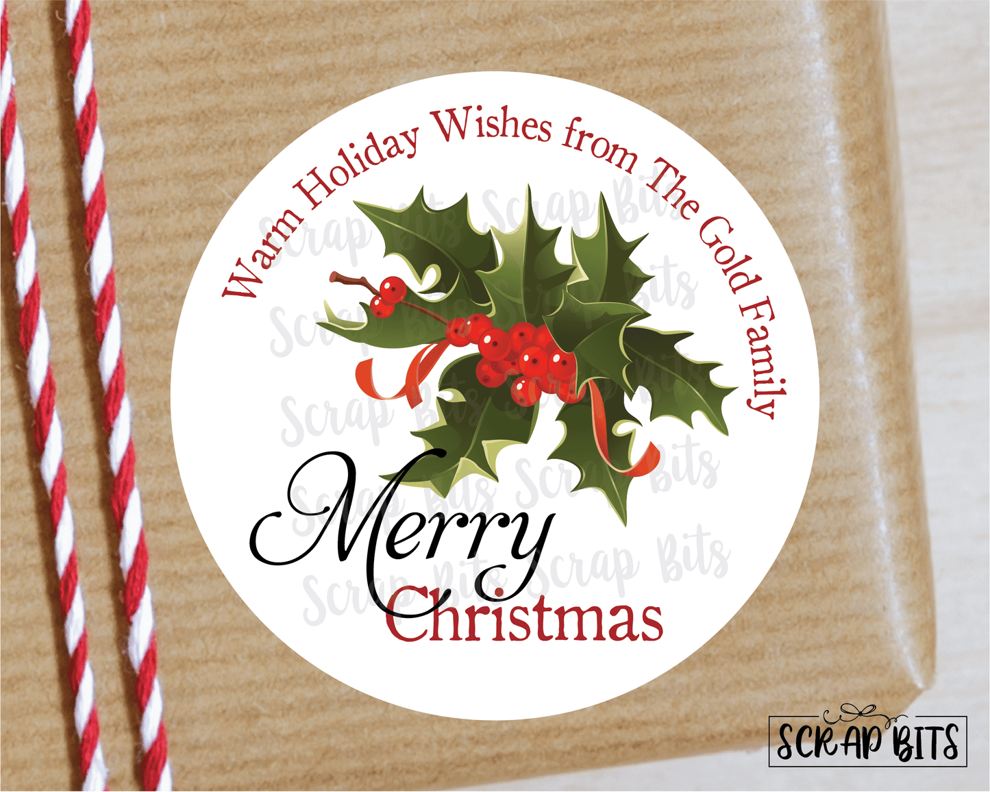 Mistletoe & Holly Stickers or Tags . Christmas Gift Labels - Scrap Bits