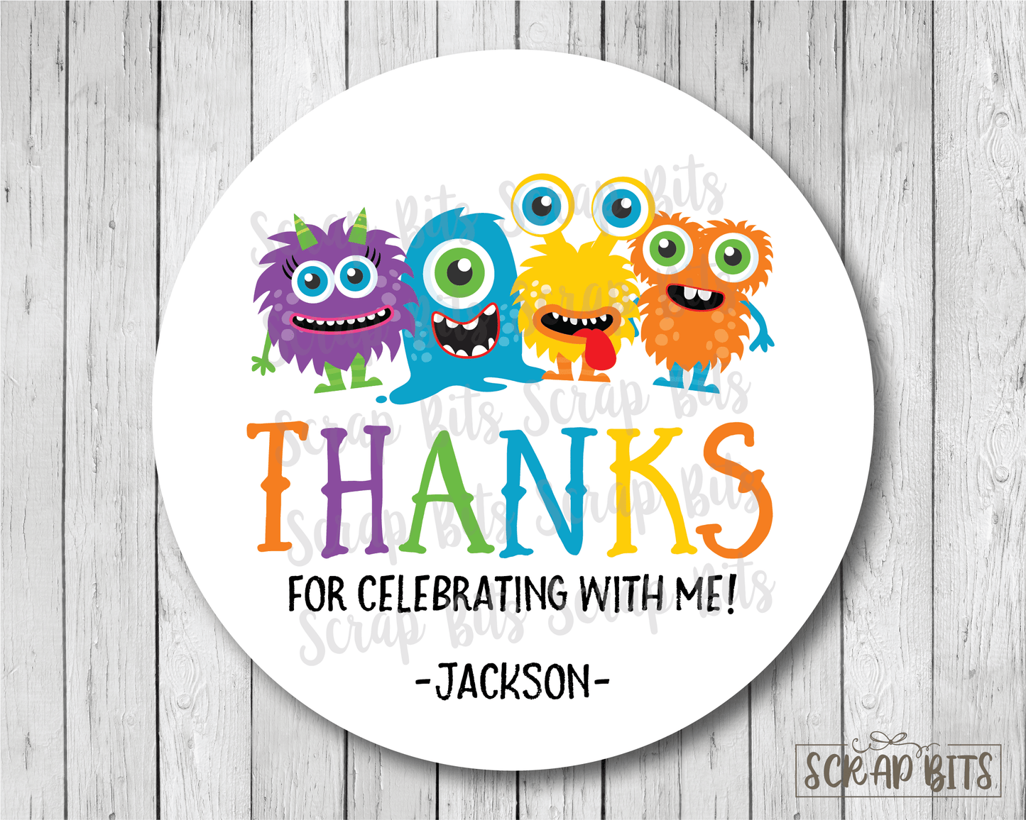 Monster Birthday Party Favor Stickers or Tags - Scrap Bits