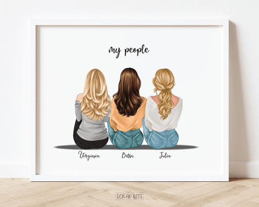 My People Friendship Print, Sitting Best Friends Print, Personalized Gift For Friends . Personalized Digital Portrait Print - Scrap Bits
