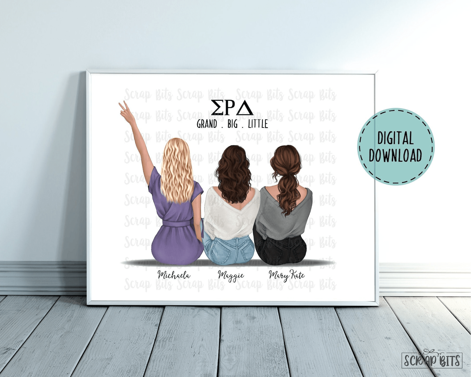 My People Friendship Print, Sitting Best Friends Print, Personalized Gift For Friends . Personalized Digital Portrait Print - Scrap Bits
