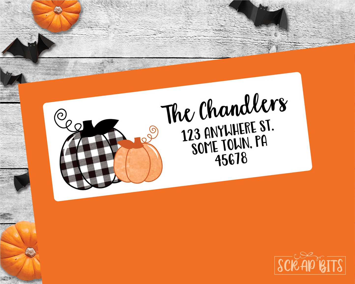 Orange + Buffalo Plaid Pumpkin Address Labels - Scrap Bits