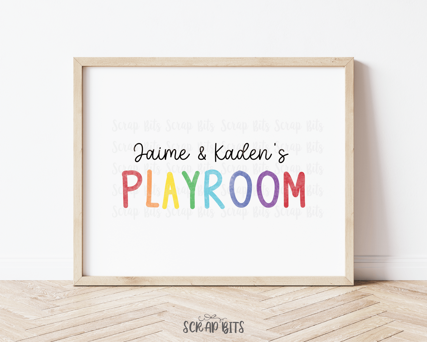 Personalized Playroom Wall Art, Thin Watercolor Rainbow Cursive - Scrap Bits