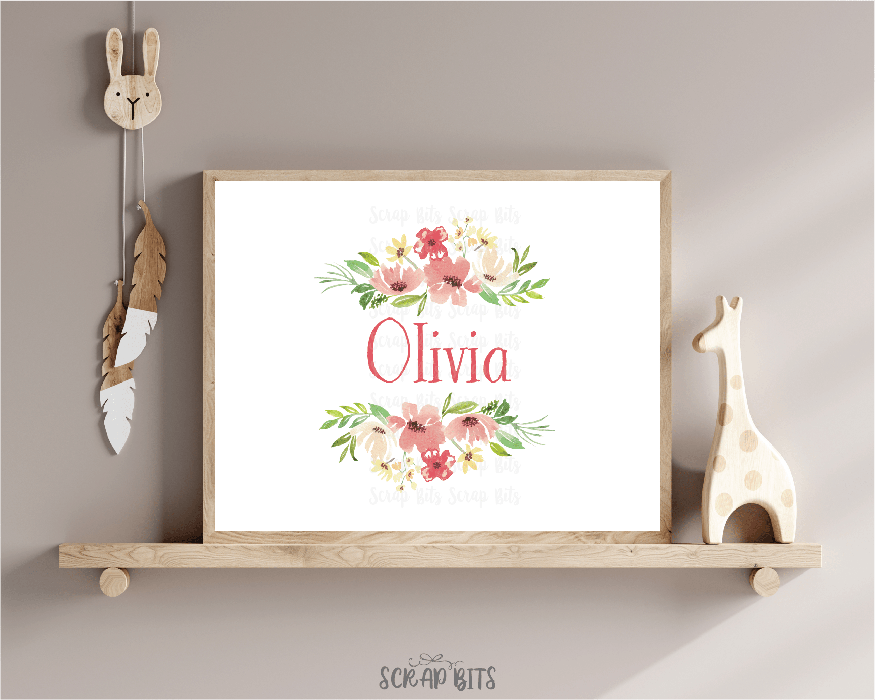 Pink + Cream Floral Name Print - Scrap Bits