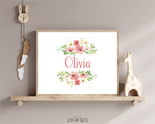 Pink + Cream Floral Name Print - Scrap Bits