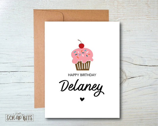 Pink Cupcake Personalized Birthday Card - Scrap Bits