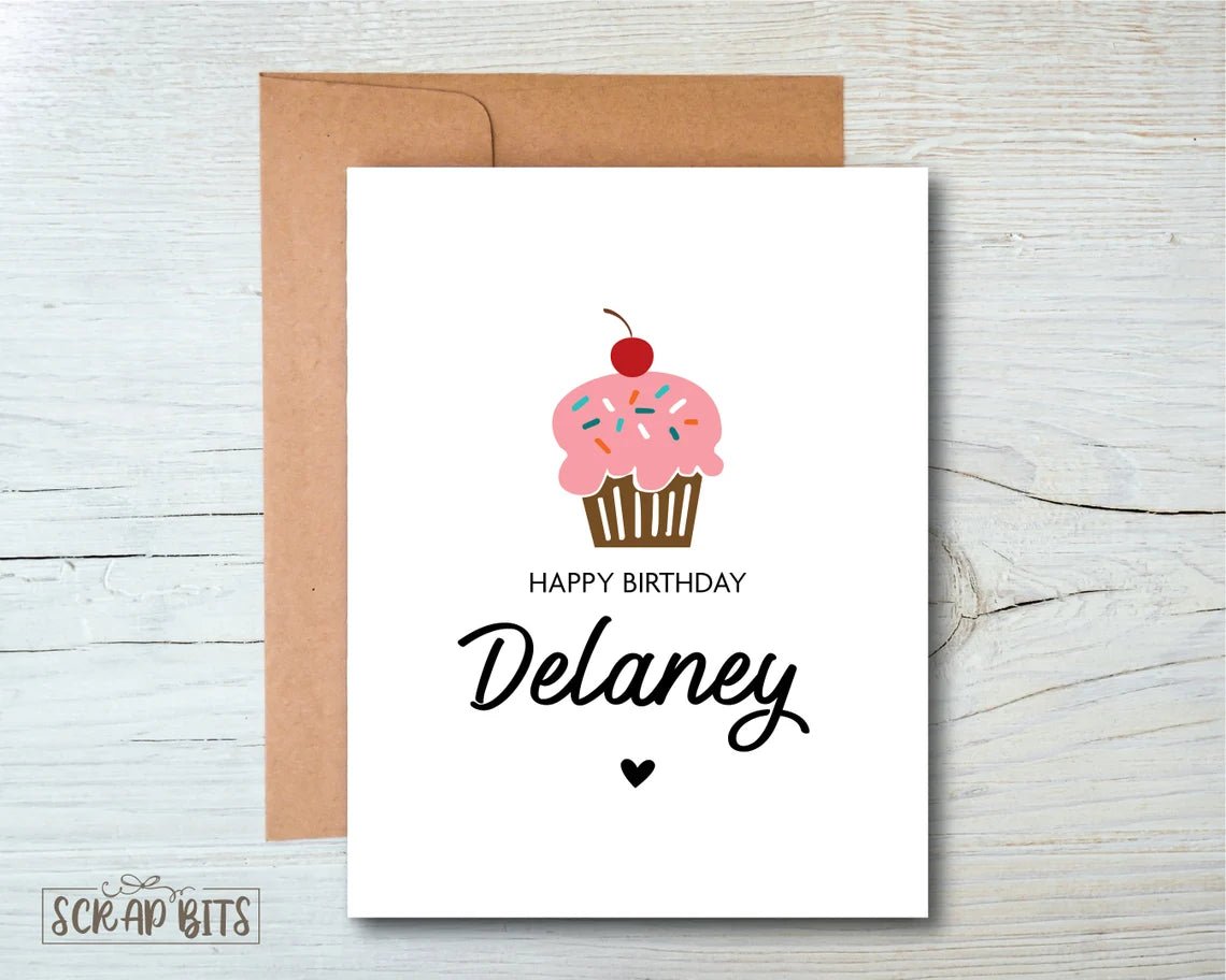Pink Cupcake Personalized Birthday Card - Scrap Bits