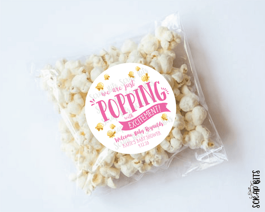 Popping With Excitement, Popcorn Baby Shower Stickers or Tags - Scrap Bits