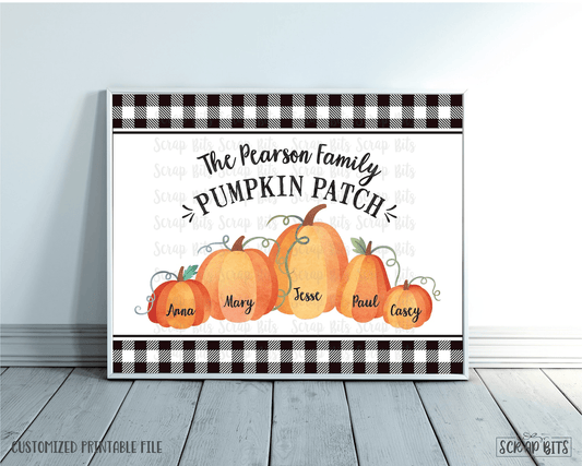Pumpkin Family Print, Pumpkin Patch Buffalo Plaid . 5 Digital Print Sizes - Scrap Bits