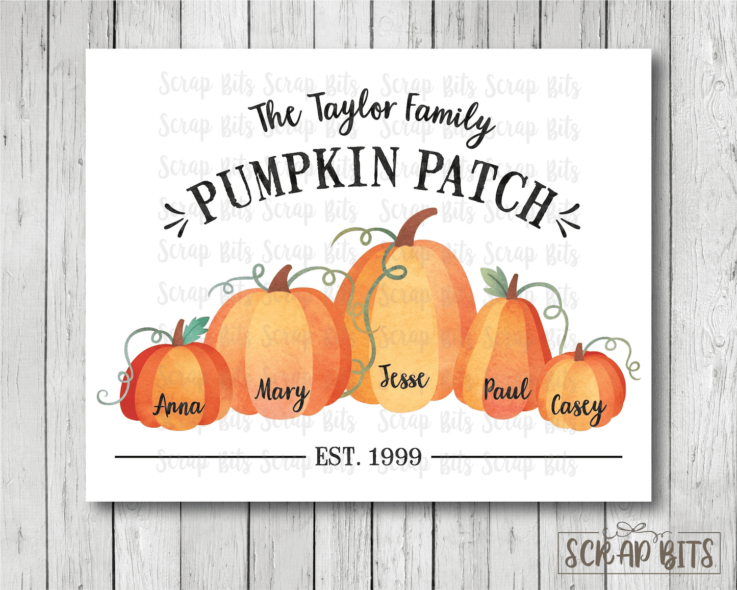 Pumpkin Family Print, Pumpkin Patch Print . 5 Digital Print Sizes - Scrap Bits