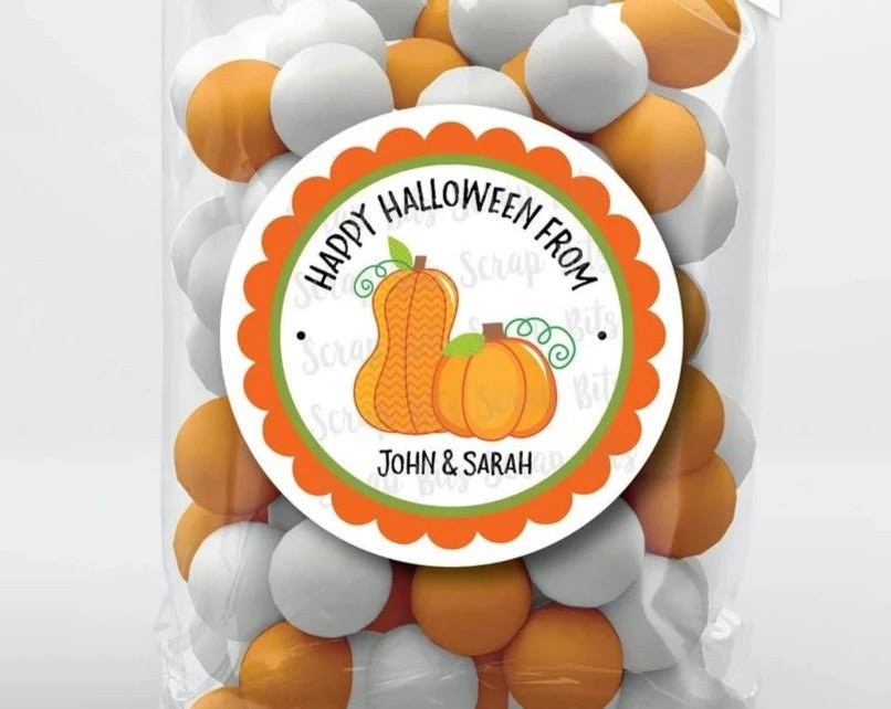 Pumpkin Patch Scallop Halloween Treat Bag Stickers or Tags - Scrap Bits
