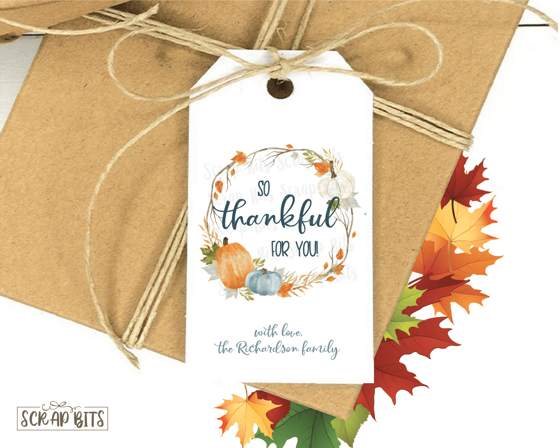 Pumpkin Wreath Thankful Thanksgiving Gift Tags - Scrap Bits