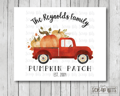 Red Farm Truck Family Print, Pumpkin Patch Print . 5 Digital Print Sizes - Scrap Bits