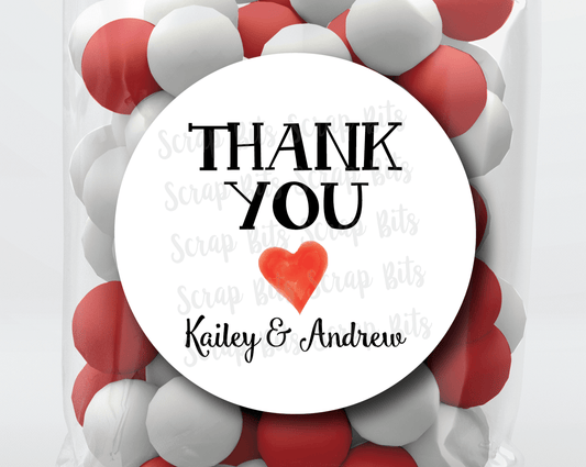 Red Heart Thank You Stickers or Tags - Scrap Bits