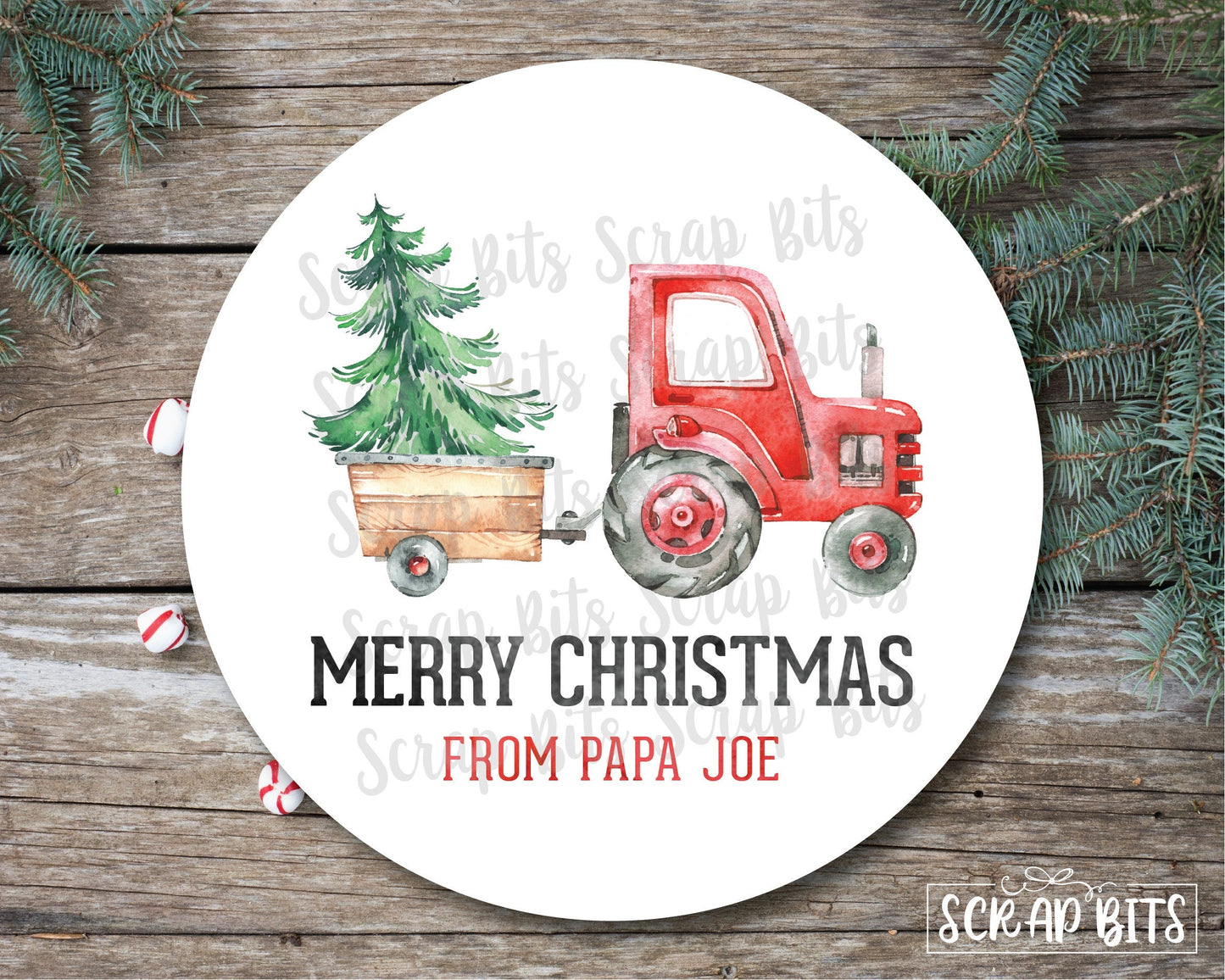 Red Tractor Farm Truck Stickers or Tags . Christmas Gift Labels - Scrap Bits