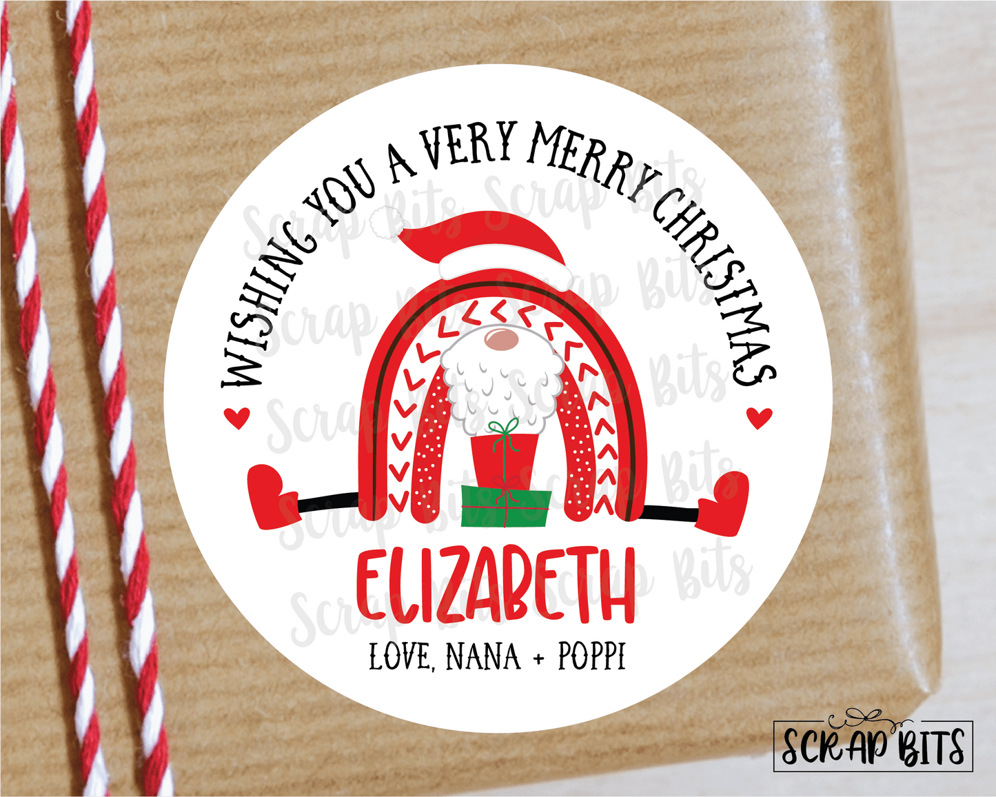 Santa Christmas Rainbow Gift Stickers, Personalized Christmas Gift Labels - Scrap Bits