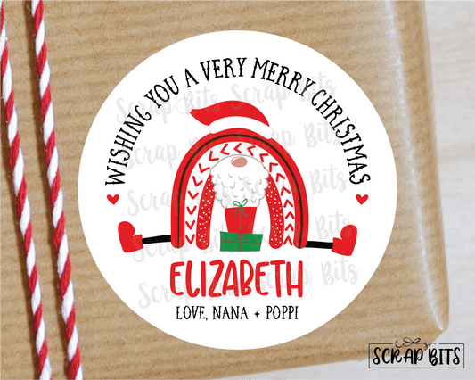 Santa Christmas Rainbow Gift Stickers, Personalized Christmas Gift Labels - Scrap Bits
