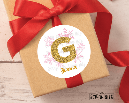 Snowflake Christmas Stickers, Faux Gold Glitter Initial Christmas Name Stickers . Personalized Christmas Stickers or Tags - Scrap Bits