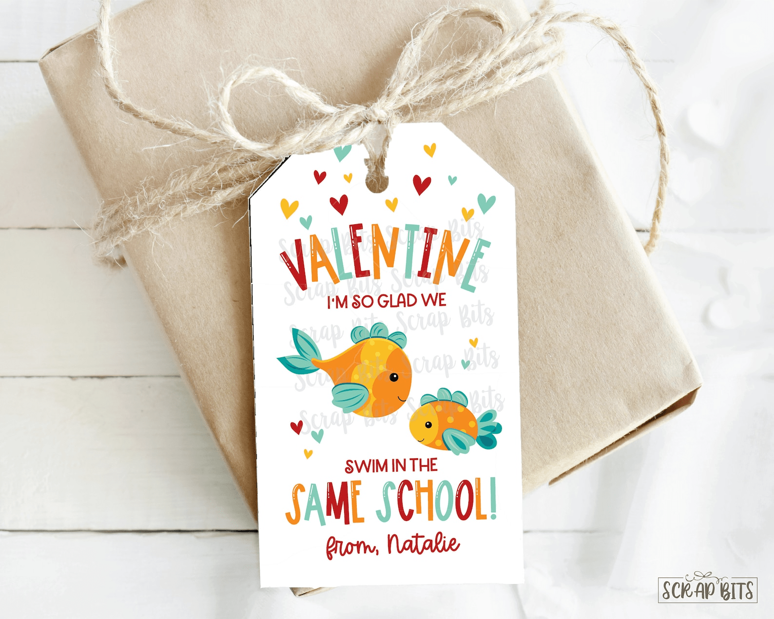 So Glad We Swim In The Same School Goldfish Valentine Tags, Personalized Valentine Gift Tags - Scrap Bits