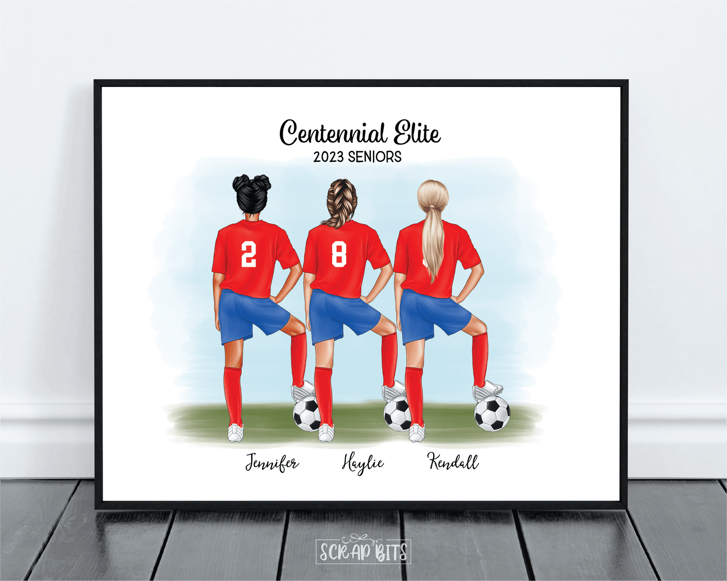 Soccer Best Friends, Custom Soccer Female Soccer Print . Personalized Digital Portrait Print - Scrap Bits