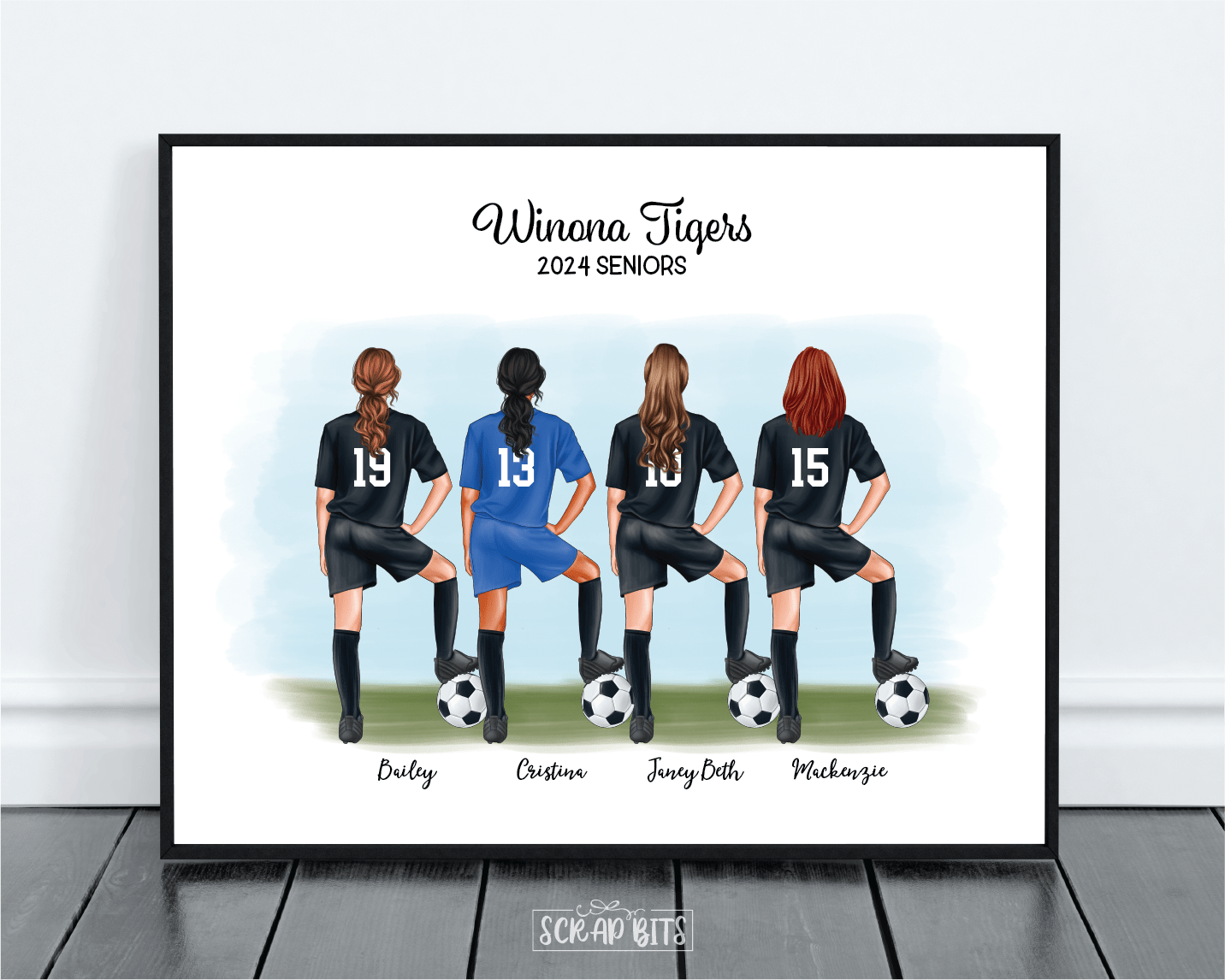 Soccer Best Friends, Custom Soccer Female Soccer Print . Personalized Digital Portrait Print - Scrap Bits