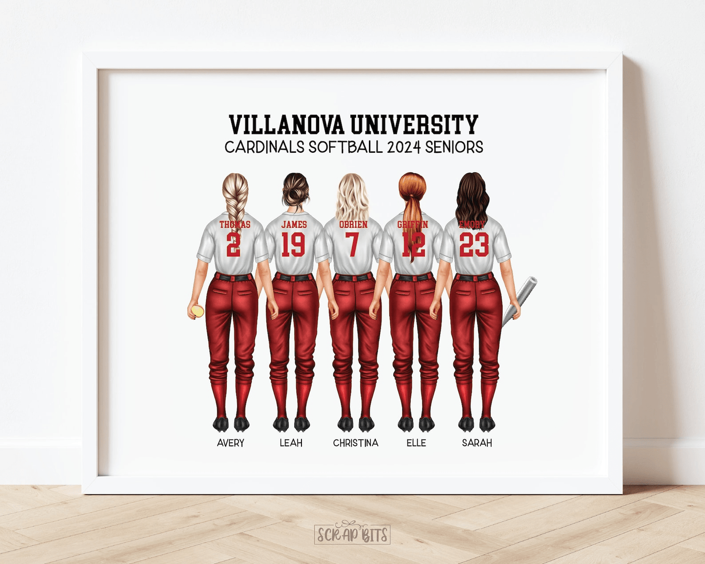 Softball Team Print, Custom Softball Team Gift . Personalized Digital Portrait Print - Scrap Bits