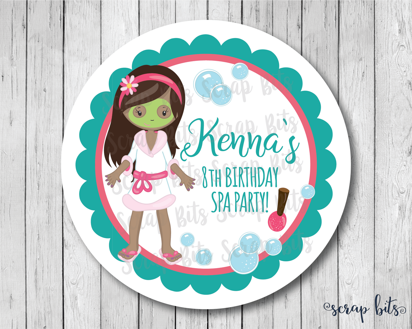 Spa Birthday Party Favor Stickers or Tags - Scrap Bits