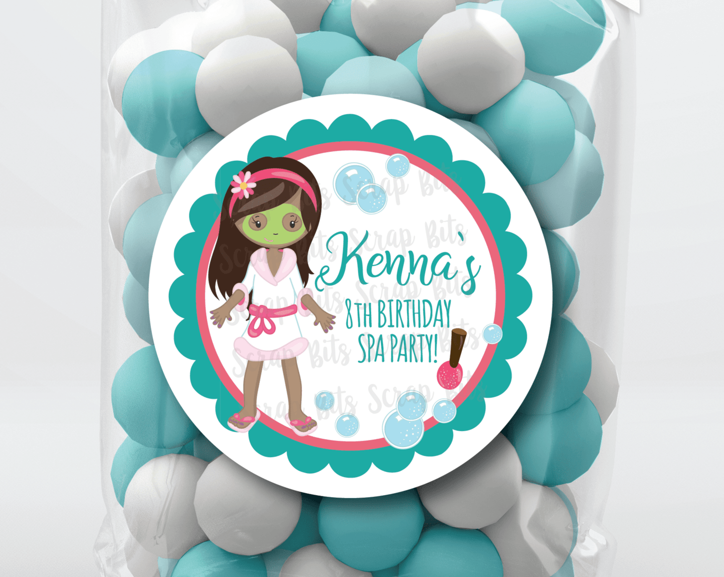 Spa Birthday Party Favor Stickers or Tags - Scrap Bits