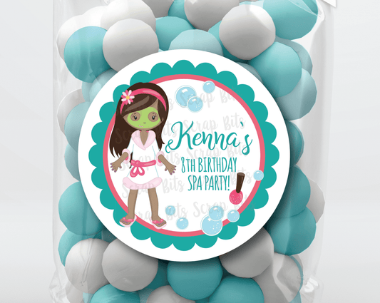 Spa Birthday Party Favor Stickers or Tags - Scrap Bits