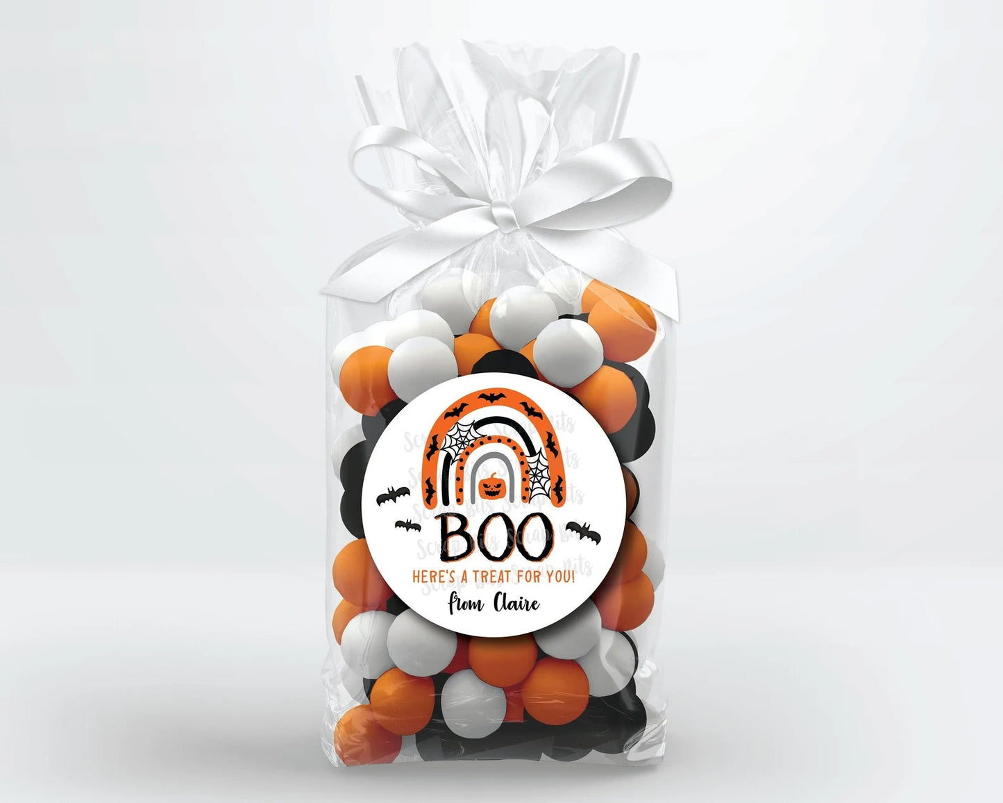 Spiderweb Rainbow BOO Stickers, Halloween Treat Bag Stickers or Tags - Scrap Bits