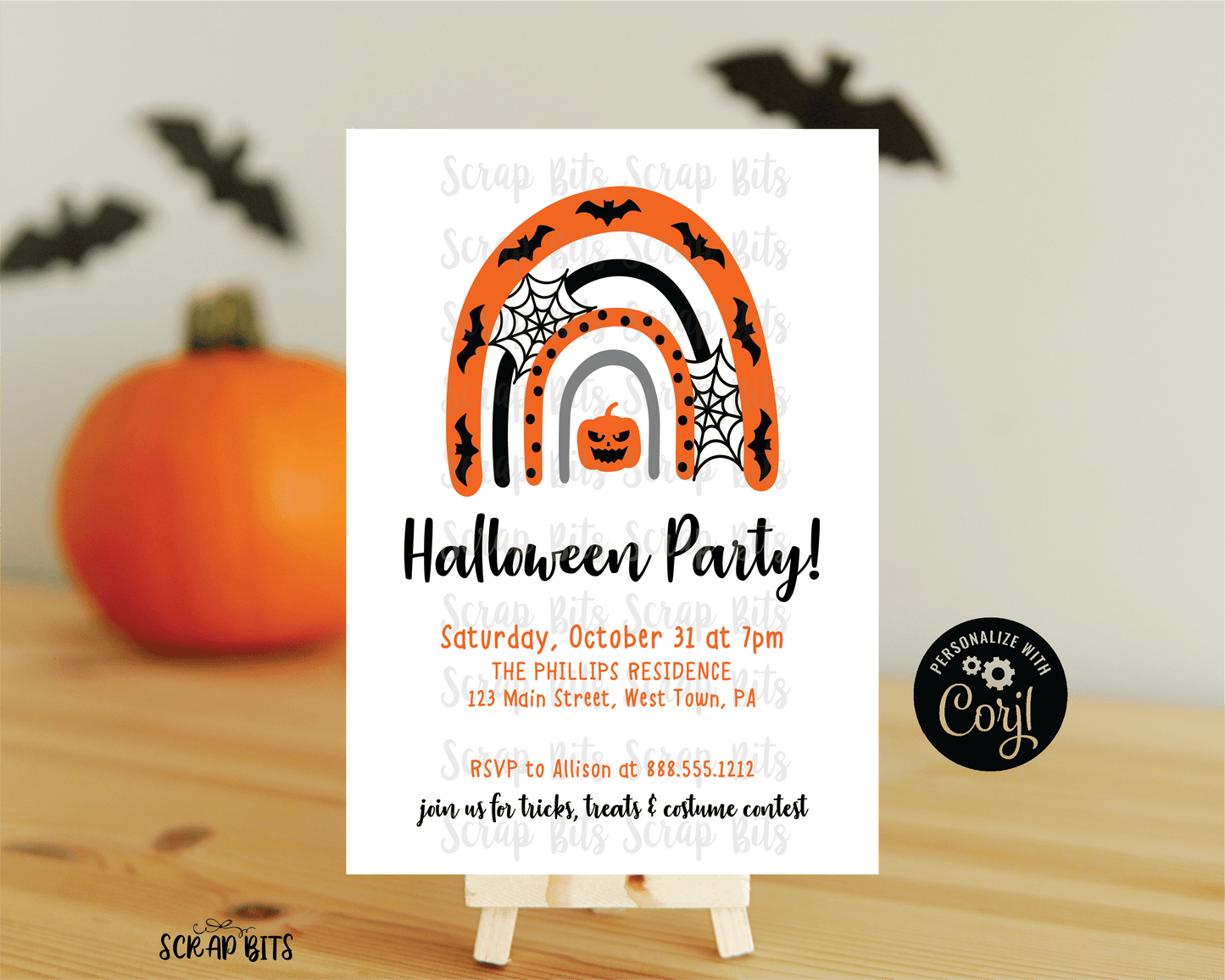 Spiderweb Rainbow Halloween Invitation . Instant Download Editable Template - Scrap Bits