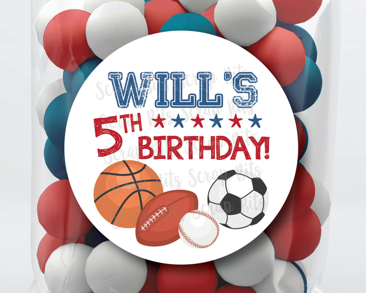 Sports All Star Birthday Party Favor Stickers or Tags - Scrap Bits