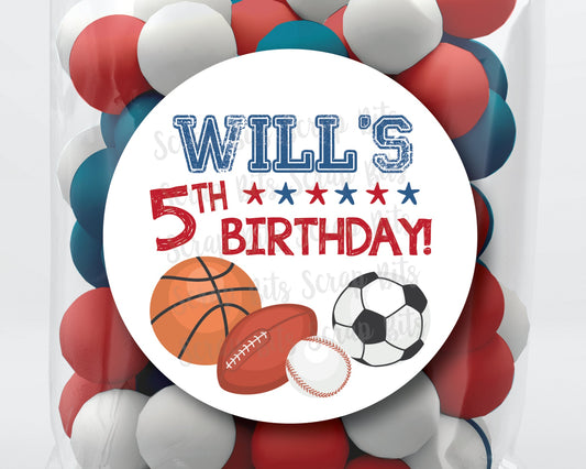 Sports All Star Birthday Party Favor Stickers or Tags - Scrap Bits