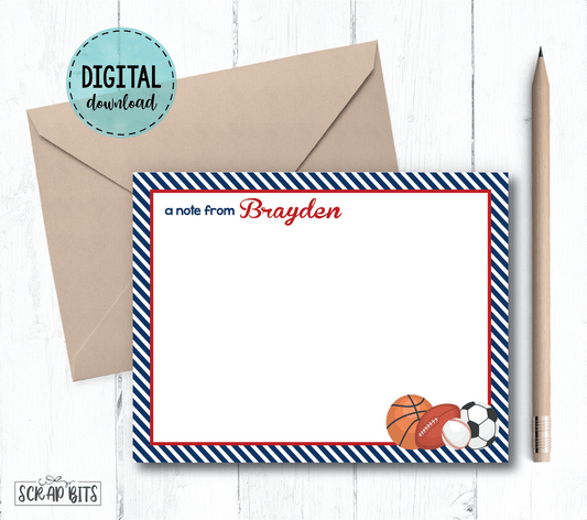 Sports Note Cards . Digital Note Cards - Scrap Bits