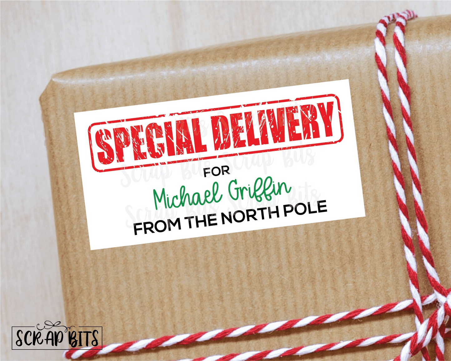 Stamped Special Delivery From The North Pole Stickers, From Santa Stickers . Rectangular Christmas Gift Labels - Scrap Bits