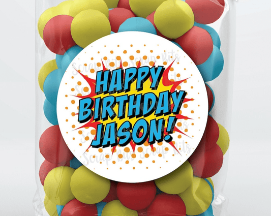 Super Hero Birthday Stickers, Personalized Super Hero Name Birthday Labels, Birthday Favor Stickers or Tags - Scrap Bits