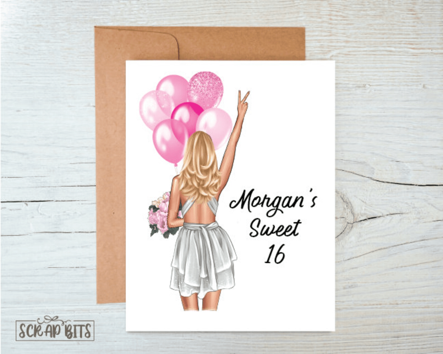 Sweet 16 Birthday Card, Custom Girl Sweet Sixteen Card . Birthday Portrait Card - Scrap Bits