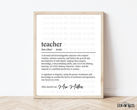 Teacher Definition Print, Personalized Digital Wall Art . 5 Digital Print Sizes - Scrap Bits