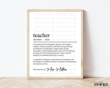 Teacher Definition Print, Personalized Digital Wall Art . 5 Digital Print Sizes - Scrap Bits