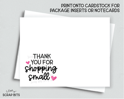 Thank You For Shopping Small Digital Sticker, Pink Hearts Small Business Packaging Stickers . 2 Digital Files, Instant Download - Scrap Bits