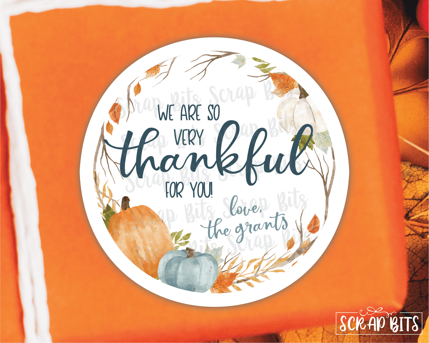 Thankful Pumpkin Wreath Stickers or Tags . Thanksgiving Stickers - Scrap Bits