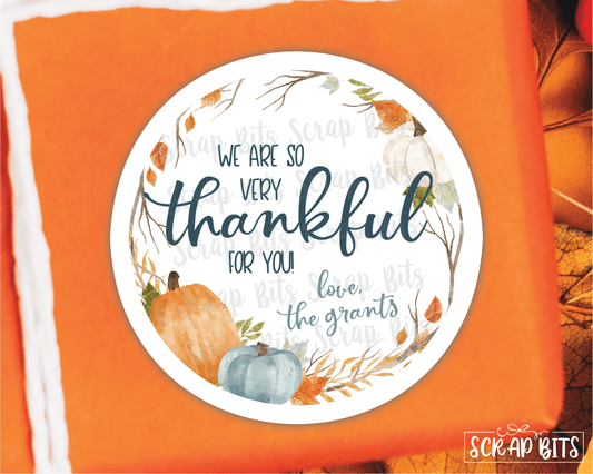 Thankful Pumpkin Wreath Stickers or Tags . Thanksgiving Stickers - Scrap Bits