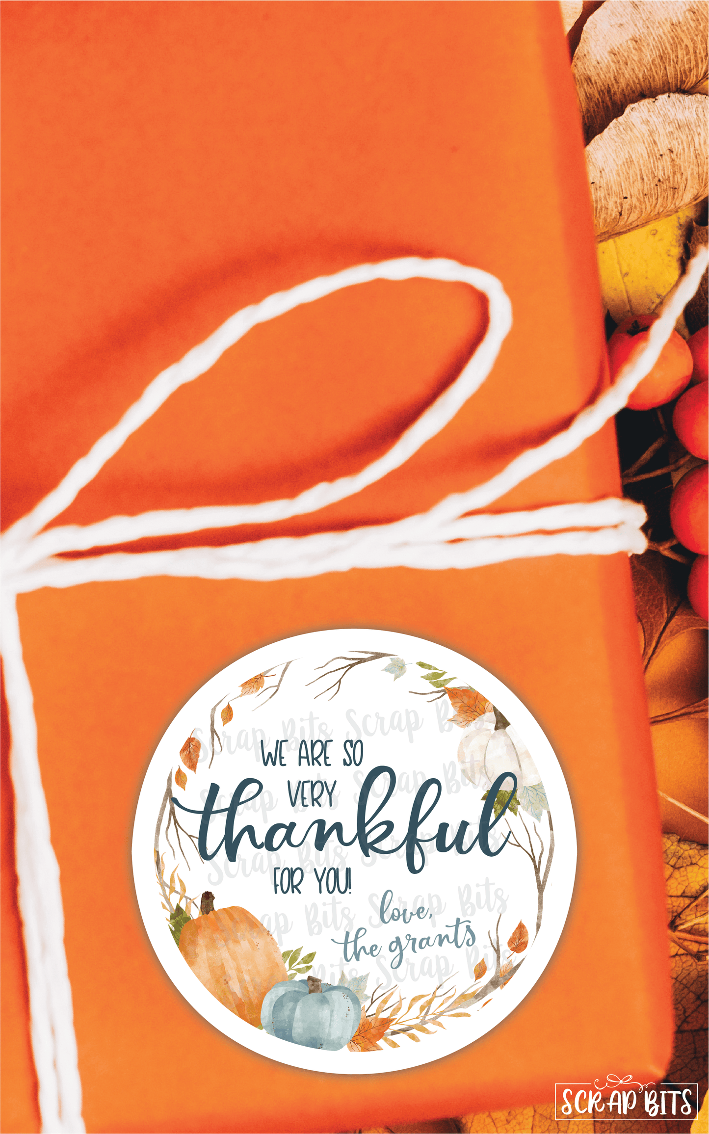 Thankful Pumpkin Wreath Stickers or Tags . Thanksgiving Stickers - Scrap Bits