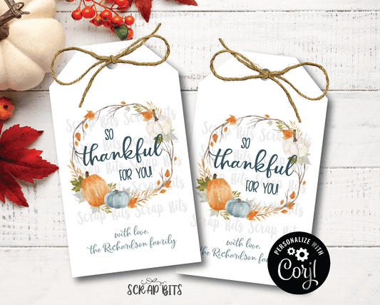 Thankful Pumpkin Wreath Tags, Thankful Tags, Printable Thanksgiving Tags . Instant Download Editable Template - Scrap Bits