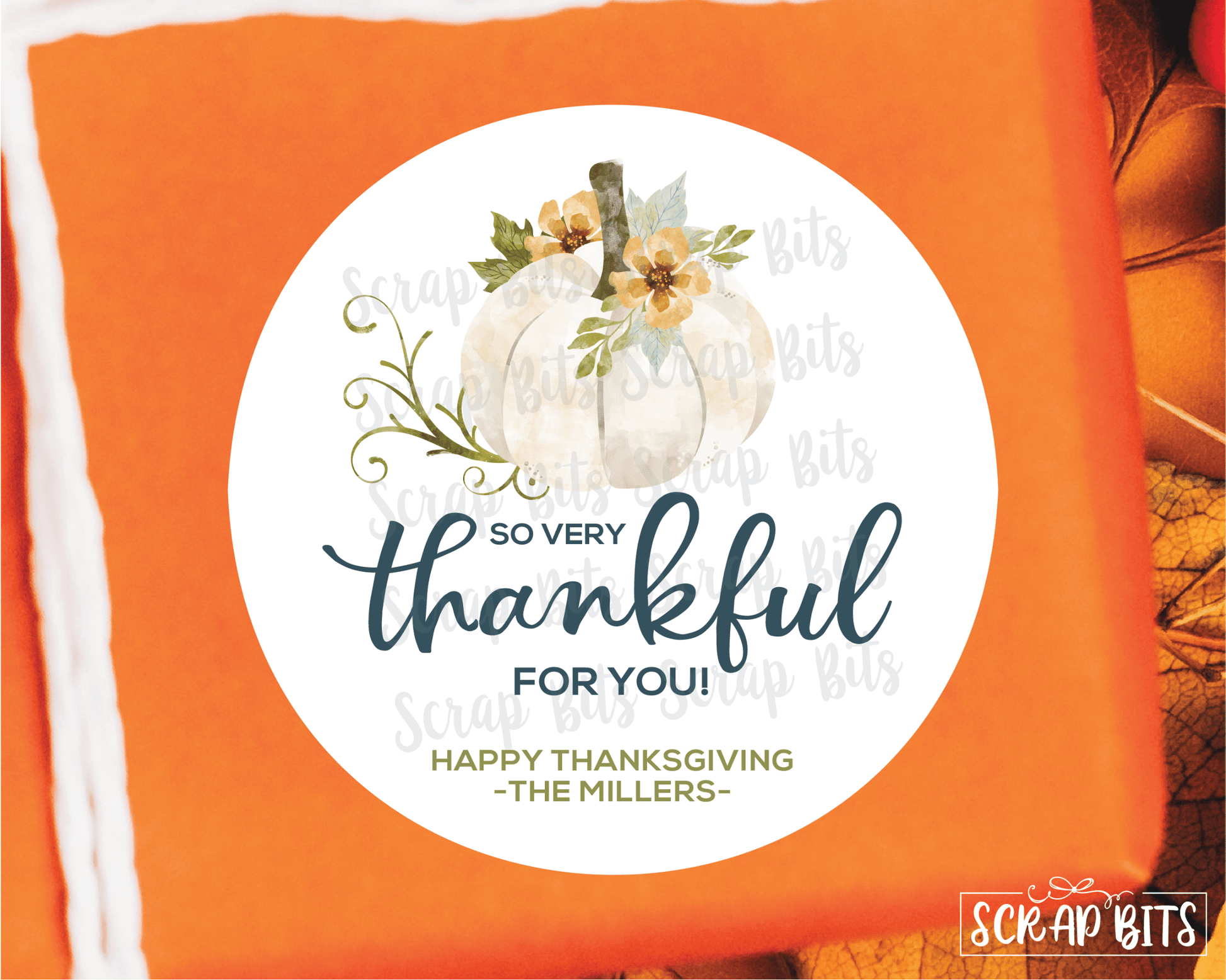 Thankful White Pumpkin Stickers or Tags - Scrap Bits