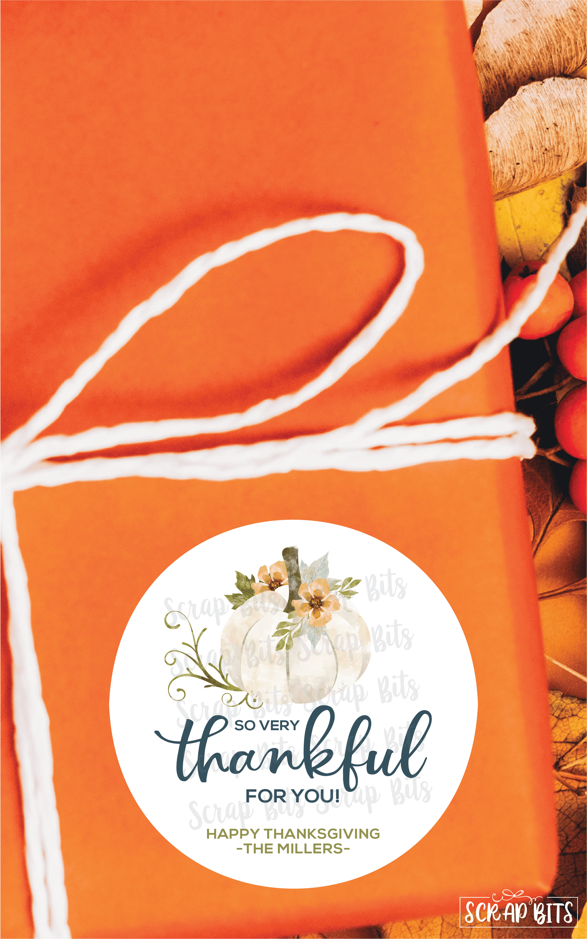 Thankful White Pumpkin Stickers or Tags - Scrap Bits