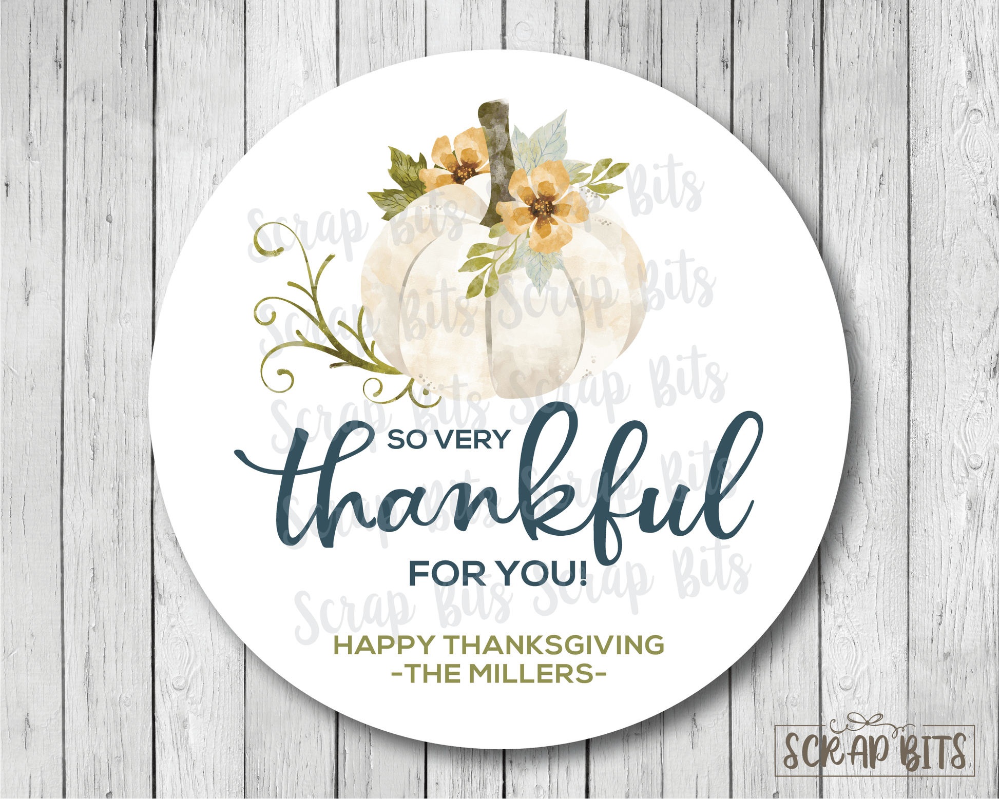 Thankful White Pumpkin Stickers or Tags - Scrap Bits