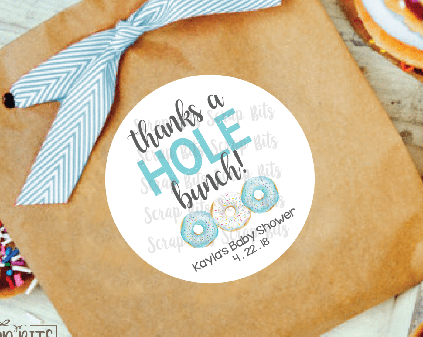 Thanks A Hole Bunch . Donut Baby Shower Stickers or Tags - Scrap Bits