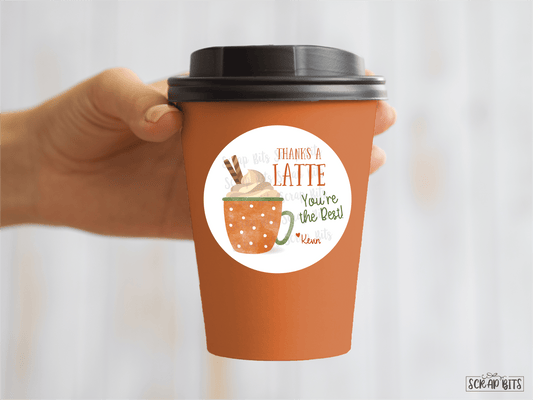 Thanks a Latte, Fall Latte Mug . Thank You Stickers or Tags - Scrap Bits